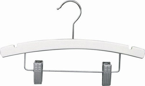 White Wooden Baby's Hanger with Chrome Pant Clips