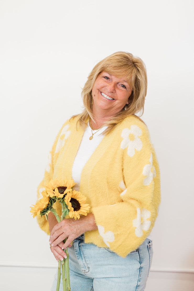 Flower Knit Cardi in Yellow