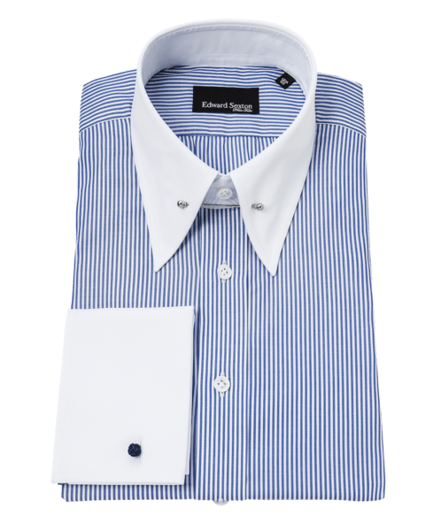 Mid-Blue Bengal Stripe Slim-Fit Pin Collar Shirt – Edward Sexton