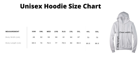 UNISEX HOODIE SIZE CHART