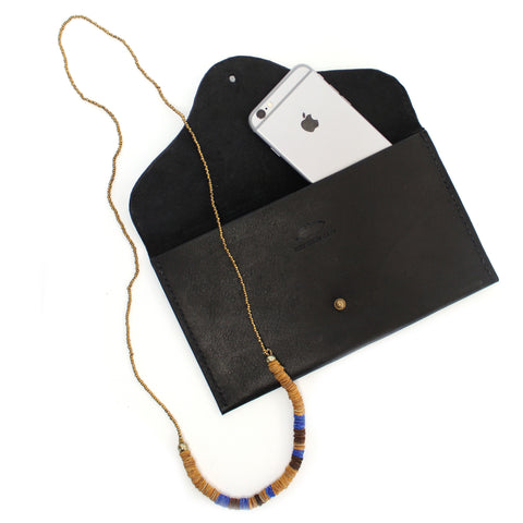 Mia clutch with necklace and iPhone