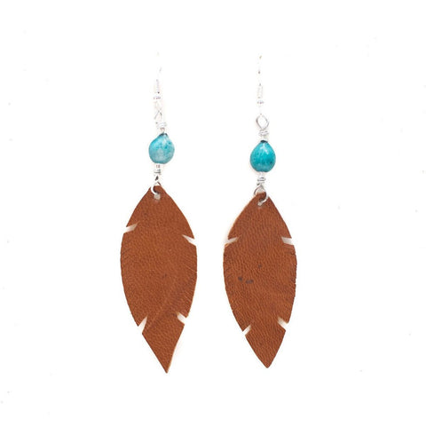 leather feather earring with bead