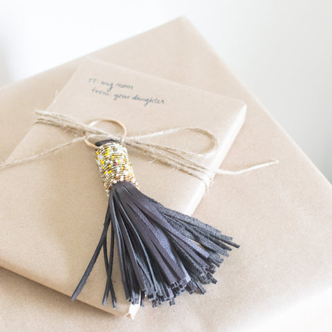 leather tassel on a package