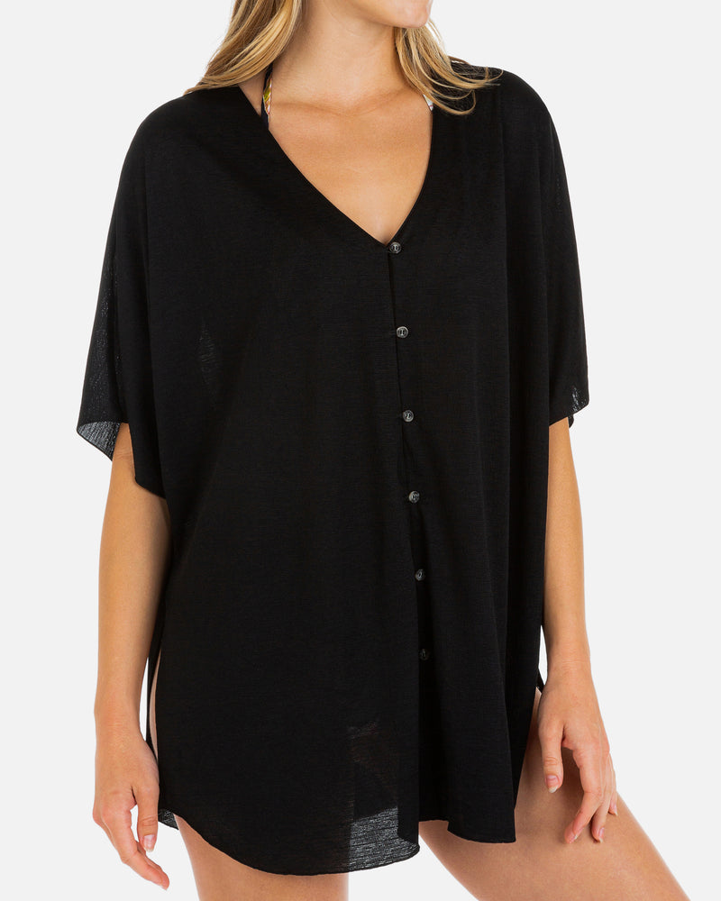 Black - Solid Button Front Tunic