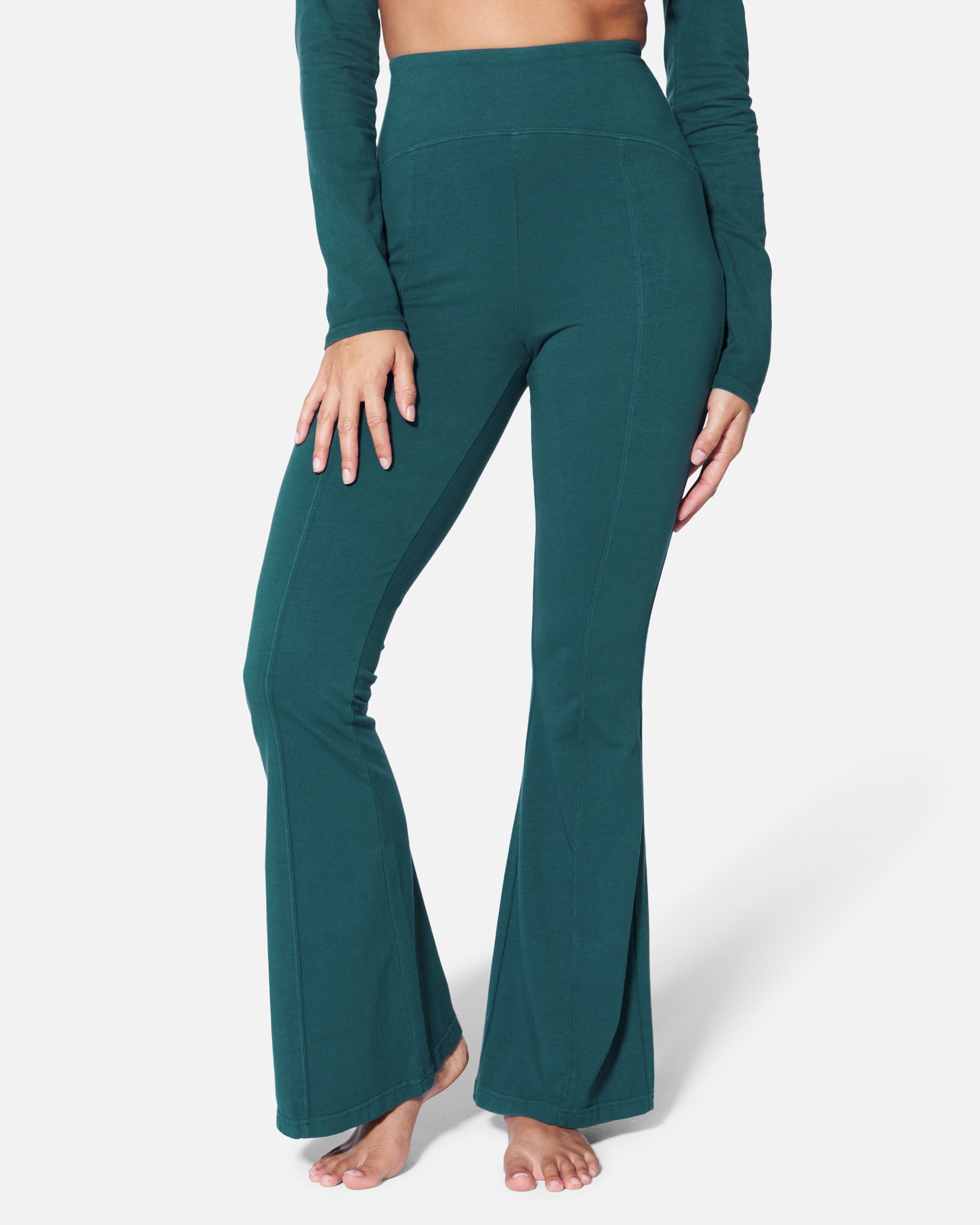 Green High Waisted Flare Pants