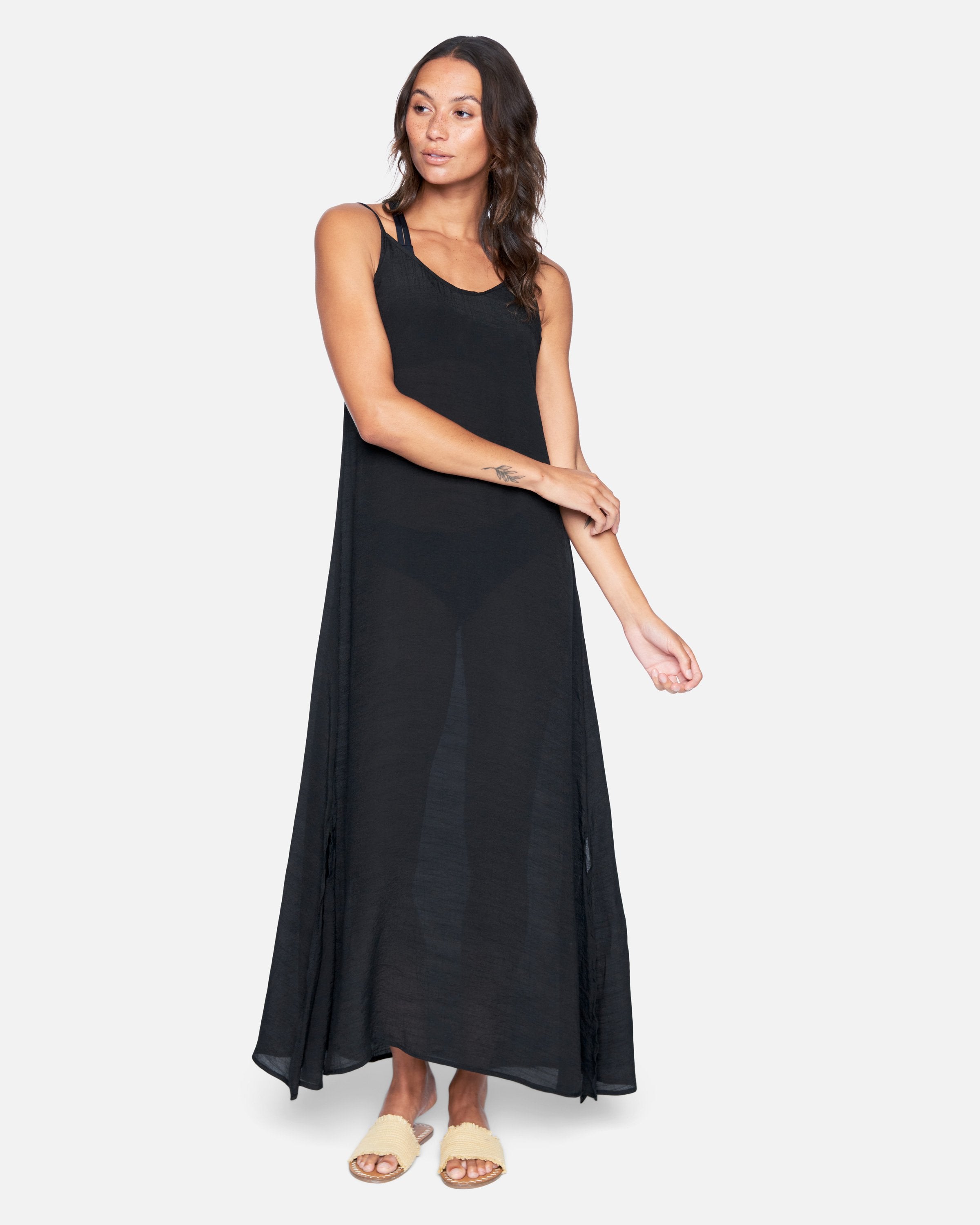 Women's Solid Maxi Coverup in Black, Size XS