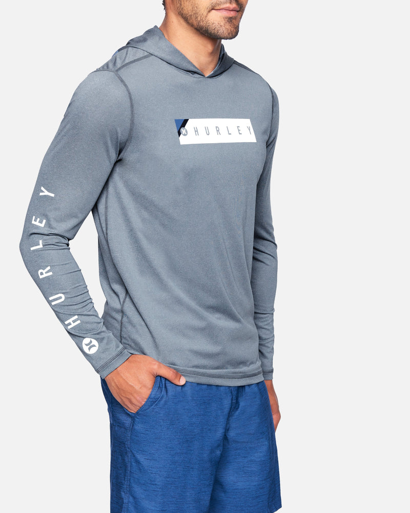 Cool Grey - Barred Hybrid UPF Long Sleeve Hooded Shirt