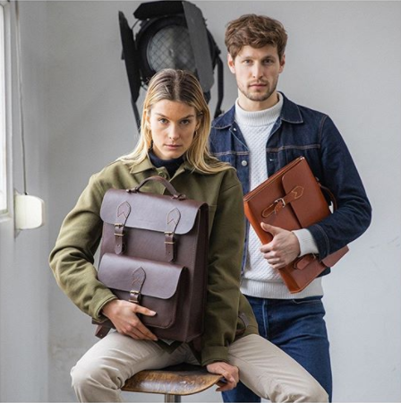 a man and a woman wearing bags of the brand Valet de Pique