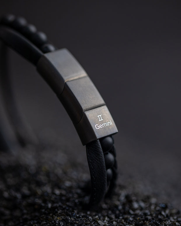 Bracelet triple avec pierre Onyx 6 mm et cuir Nappa