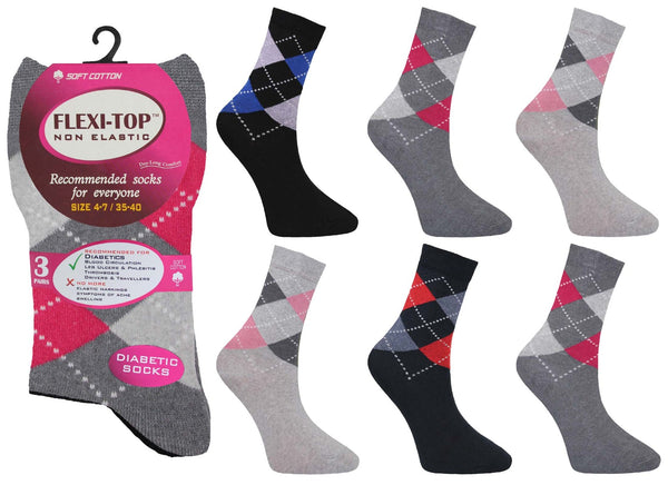 Women's Light Grey Diabetic Socks with Grippers x3 Pairs