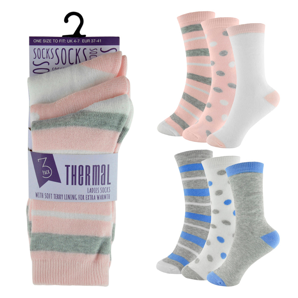 Ladies Polyester Thermal Socks (3 Pack) | Order Wholesale