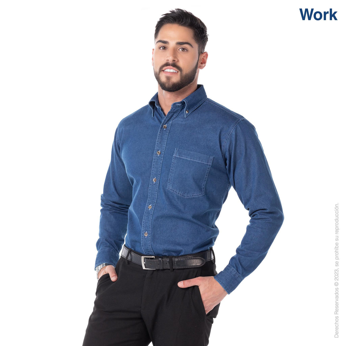 Men's Long Sleeve Denim Shirt · 100% Cotton · Light Indigo – Yazbek®