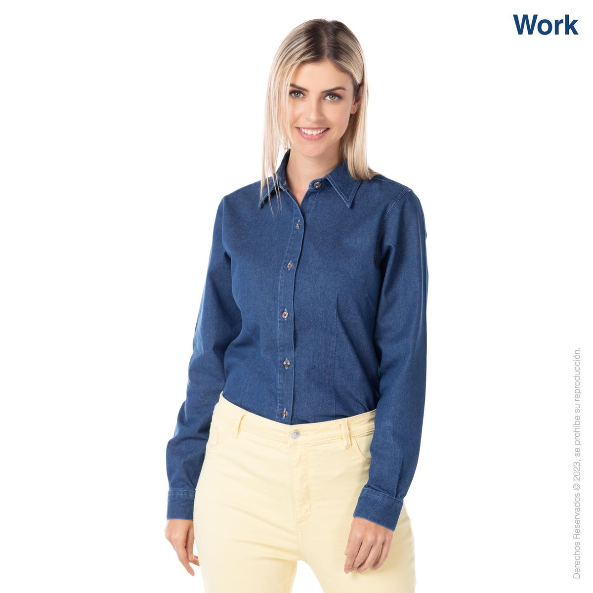 Women’s Long Sleeve Silhouette Denim Shirt · 100% Cotton · Light Indig ...