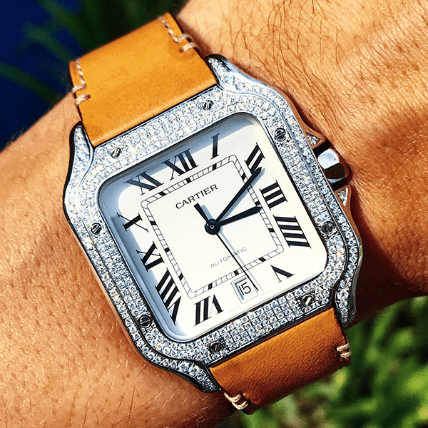 cartier santos with diamonds