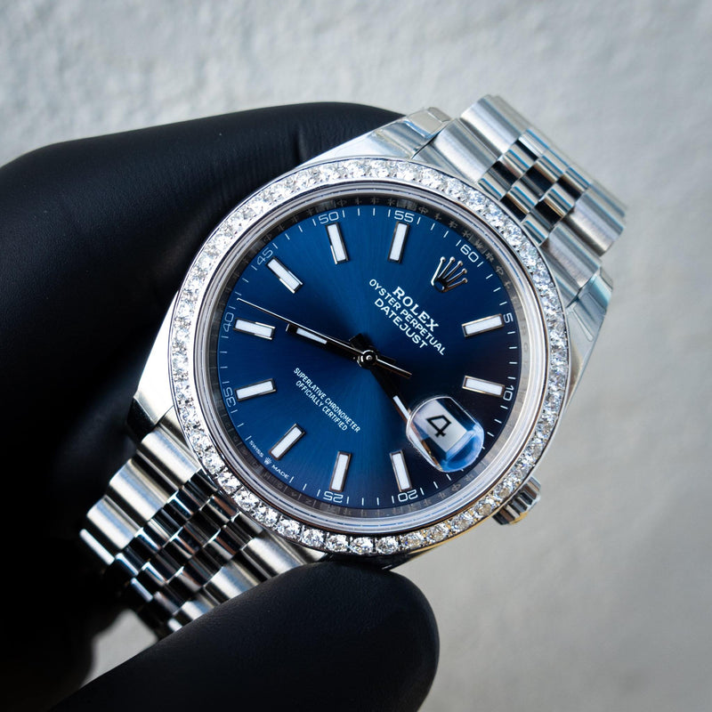 rolex blue face diamond bezel