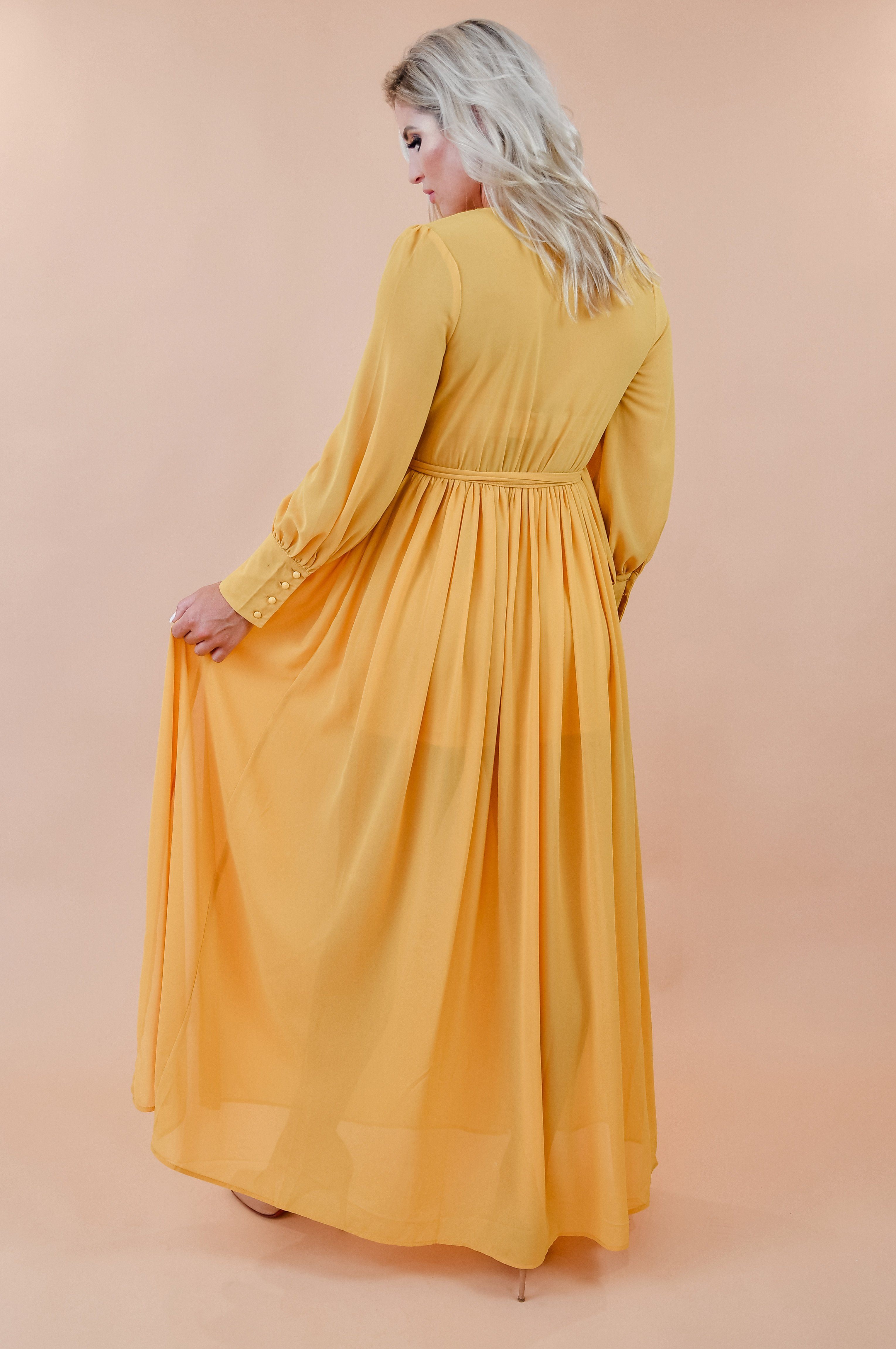 mustard yellow chiffon dress