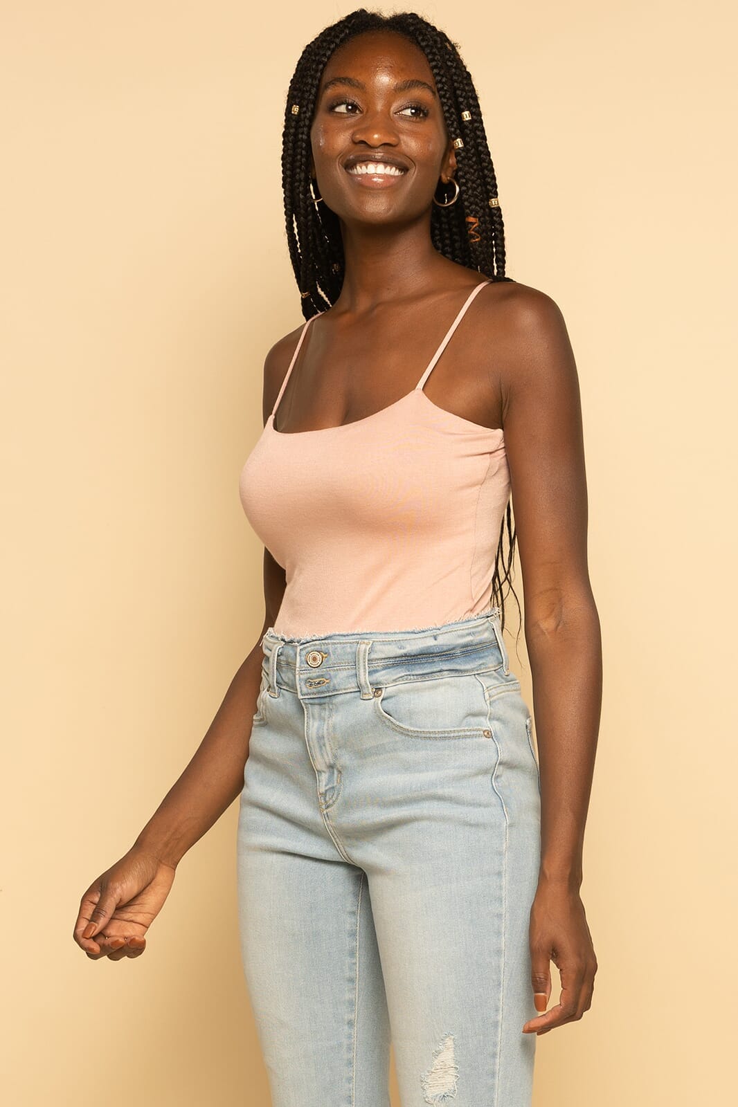 Nude Button Up Tie-Front Strappy Cami Top