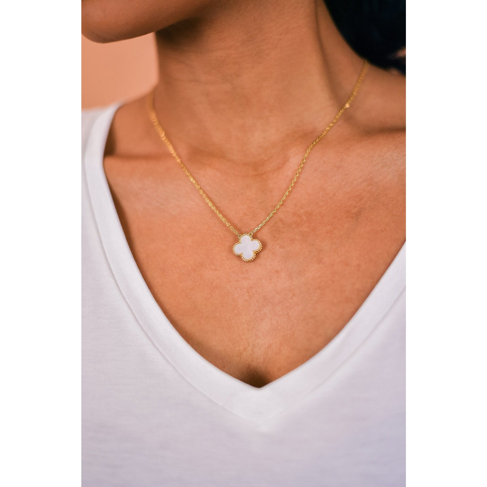 14K Yellow Gold 4-Leaf Clover Onyx Necklace