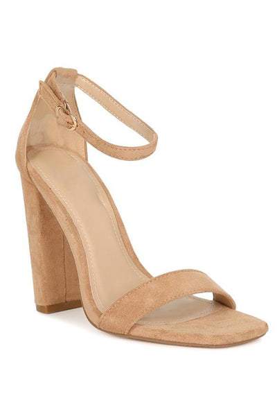 nude suede ankle strap heels