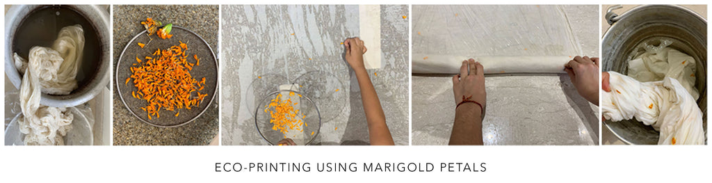 eco printing using marigold leaves