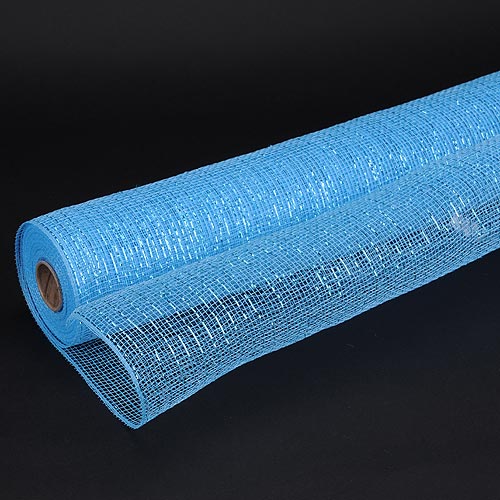 Light Blue - Deco Mesh Wrap Metallic Stripes ( 21 Inch x 10 Yards )