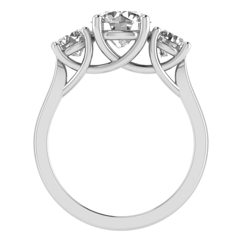 Round Diamond Accented Three Stone Trellis Setting Round Diamond Engagement Ring