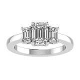 Three Stone Trellis Setting Emerald Cut Diamond Engagement Ring