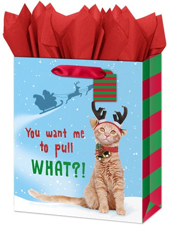 Large Christmas Gift Bag - Reindeer Kitten