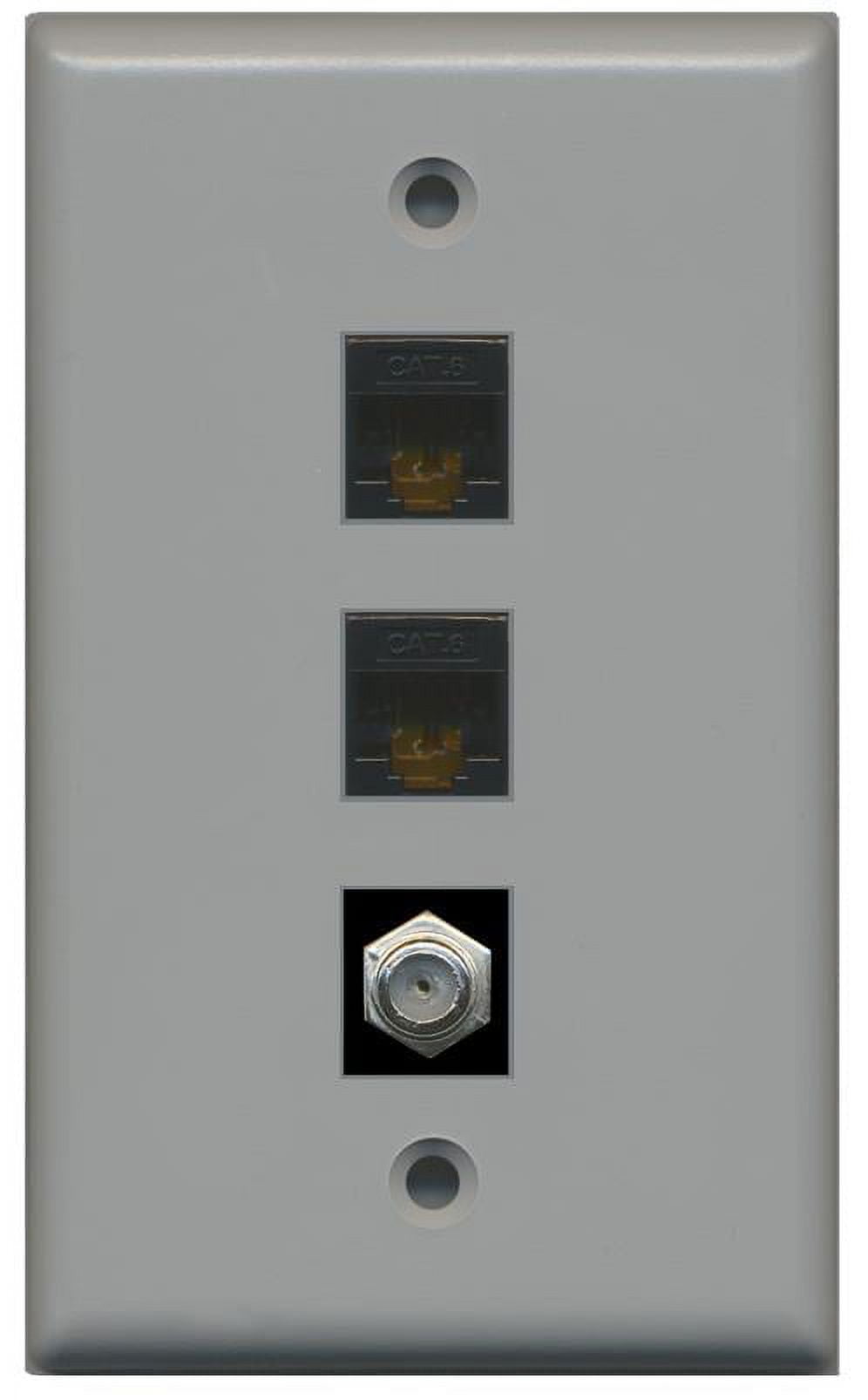 RiteAV 1 Gang Wall Plate (Gray) 3 Port - 2 x Cat6, 1 x Coax
