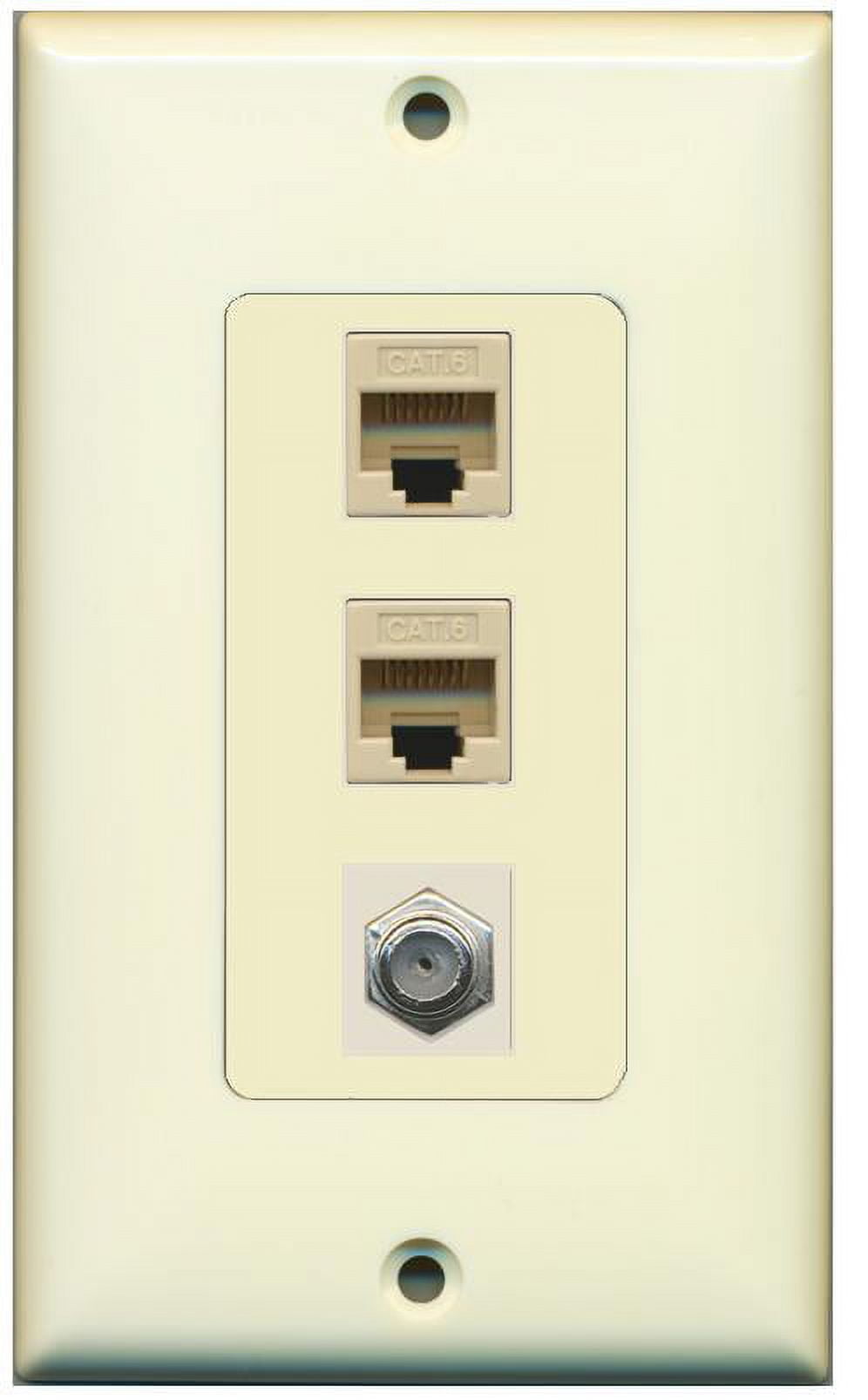 RiteAV Decorative 1 Gang Wall Plate (Light Almond) 3 Port - 2 x Cat6, 1 x Coax
