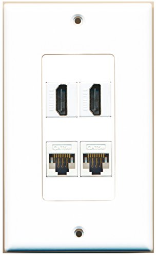 RiteAV 8 Port Flat Dual 2 Gang Ethernet Cat5e RJ45 Network Wall Plate -  White