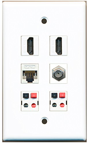 HDMI + Ethernet Network RJ45 + RCA + Coaxial F Connector Multi Combo Wall  Plate - 4k UHD ARC/eARC Ethernet Pass-Thru Port, RCA Composite Video Audio  Jack Socket Insert Wiring Plug Outlet