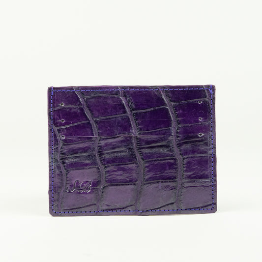 PURPLE GENUINE ALLIGATOR CROCODILE LEATHER CREDIT CARD HOLDER