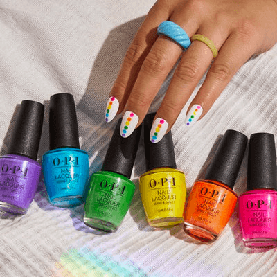 OPI nail polish and multicolored nail art