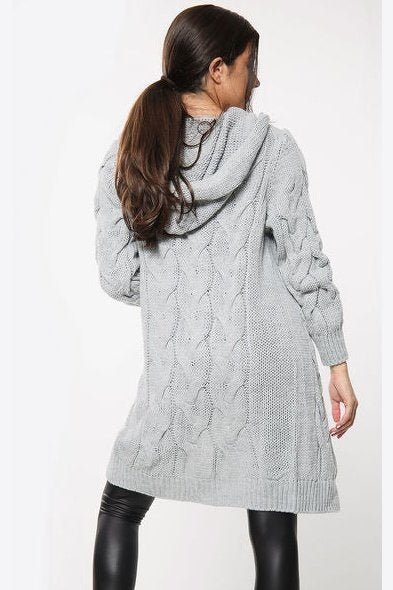 Hooded Cable Knitted Longline Cardigan