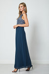 Ariana Blue Sleeveless Embellished Beaded Maxi Dress