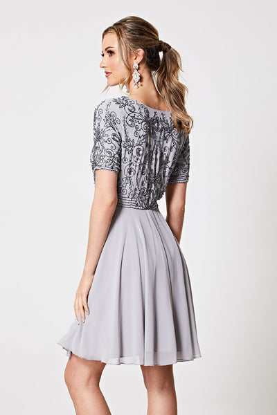 Beatrice Grey Short Sleeve Embellished Mini Dress