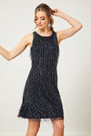 Isabella Navy Tassel Beaded Sleeveless Mini Dress