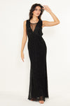 Alessandra Black Embellished Open Back Maxi Dress