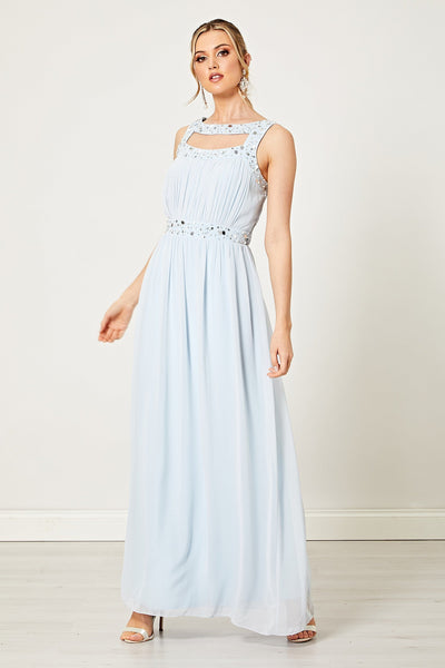 Clarisse Light Pastel Blue Sequin Embellished Maxi Dress
