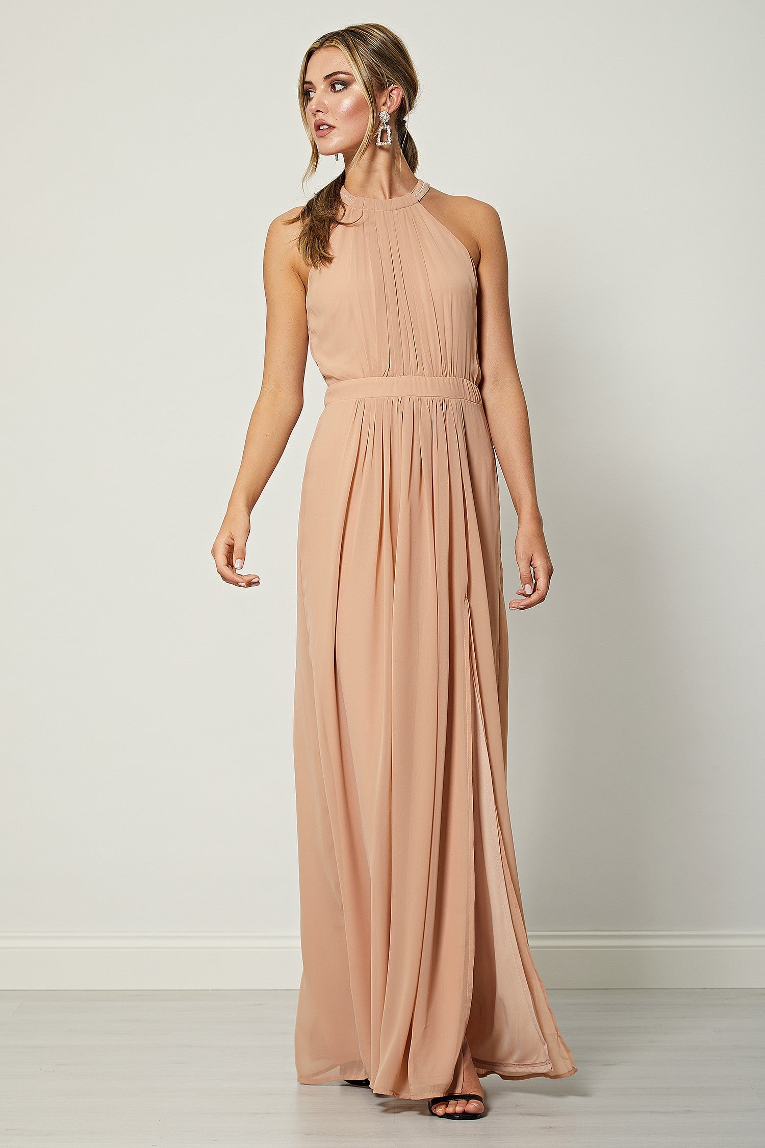Angelina Pink Beaded Halterneck Maxi Dress