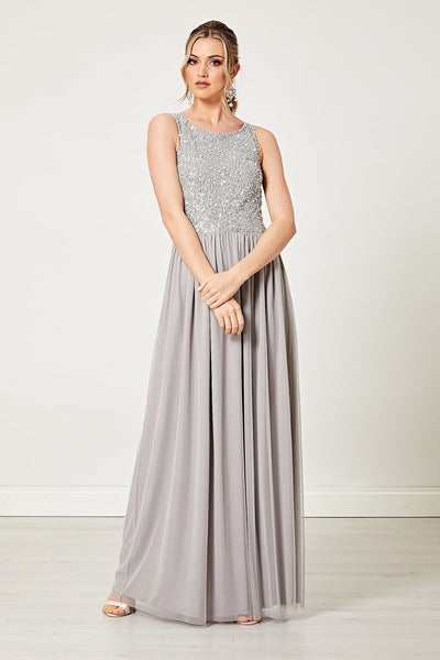 Claudia Silver Scatter Bridesmaid Embellished Beaded Maxi Dress