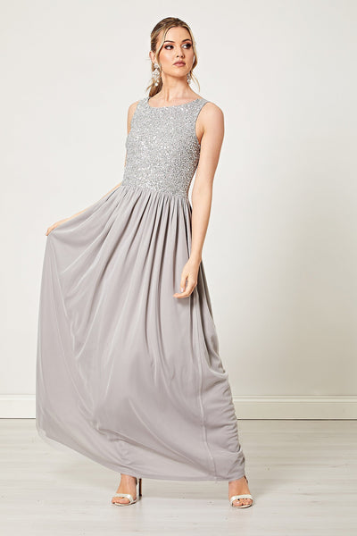 Claudia Silver Scatter Bridesmaid Embellished Beaded Maxi Dress