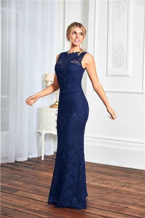 Eliora Navy All Over Sequin Lace Maxi Dress