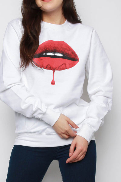 Red Lips Print Oversized Sweatshirt