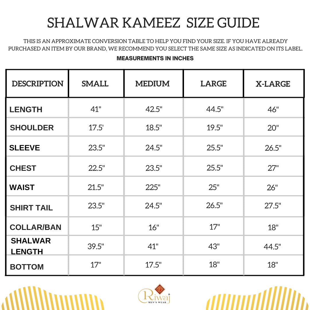 Size Guide Chart - Riwaj Mens Wear – Riwajmens-wear