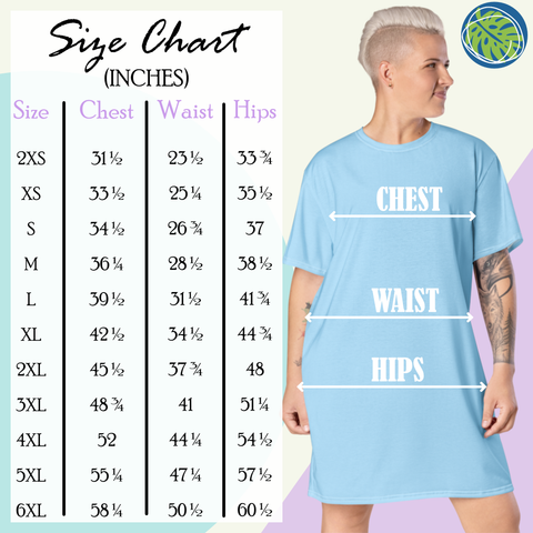 T-shirt dress size guide - inches