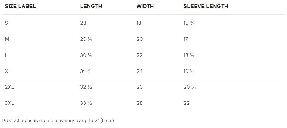 T-shirt measurement (inches)