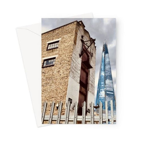 Shard and old Victorian factory building greeting card