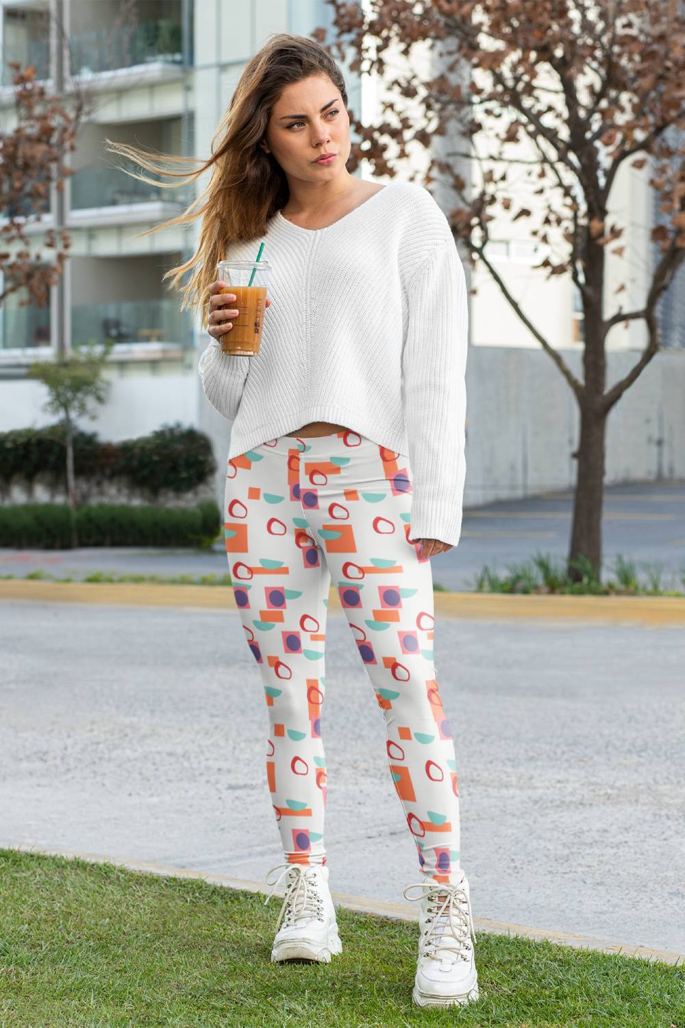 Styling neutral look with patterned leggings